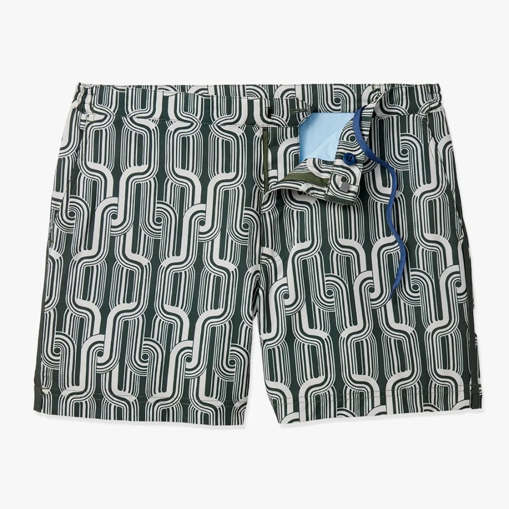 Fair Harbor Green and White Geometric Men’s Swim Shorts